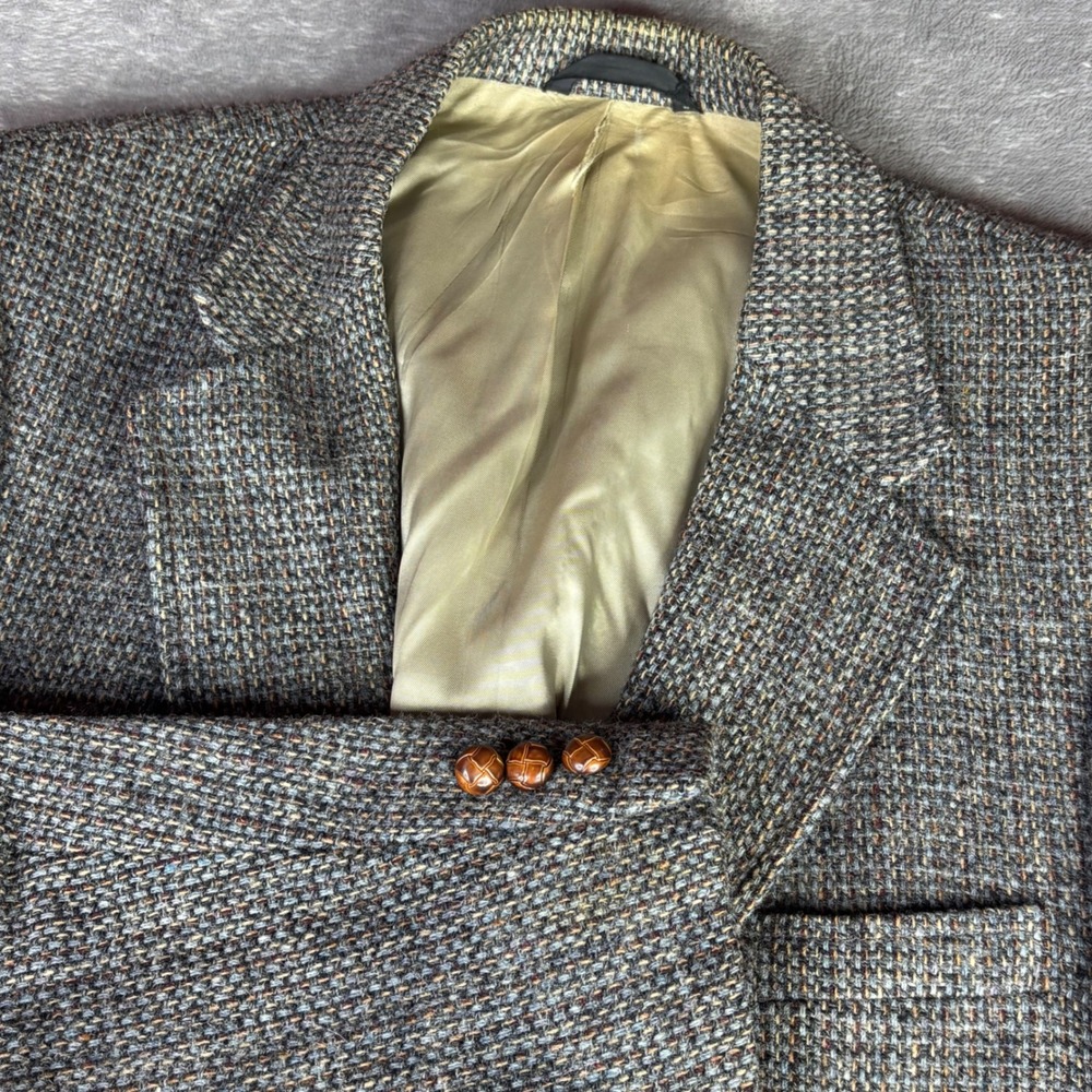 Harris Tweed Blazer Mens 40R Grey Brown Wool Handwoven Scottish Jacket Vintage